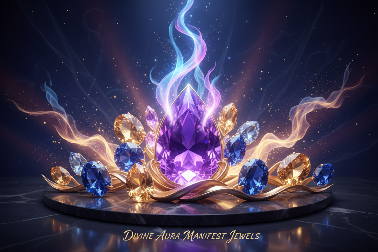 create a banner image for divine auro manifest gemstone need very attractive and create a "wow: feel