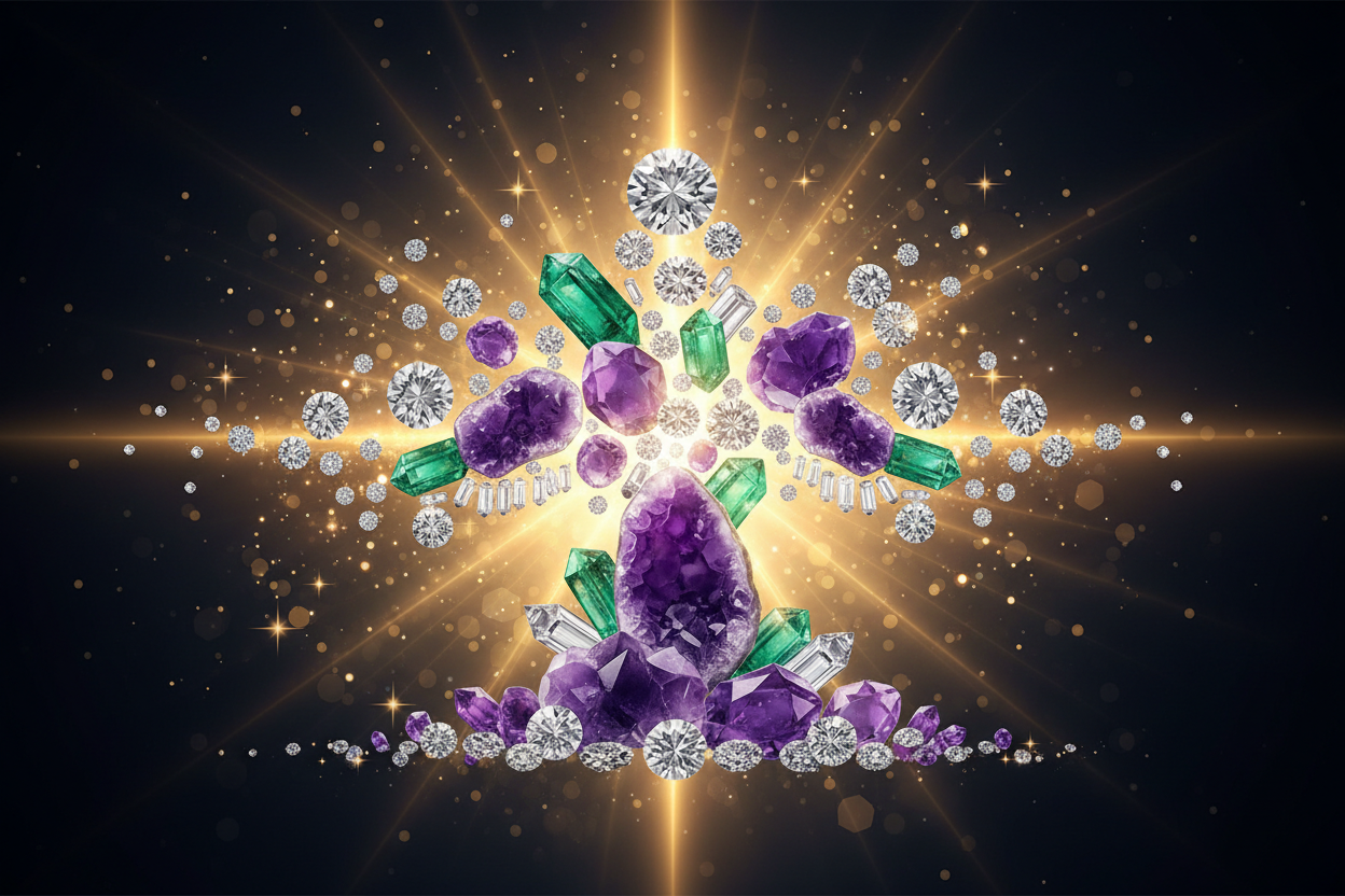 create a banner image for divine manifest gemstone, needs to look attractive and eye catching need wow effect 